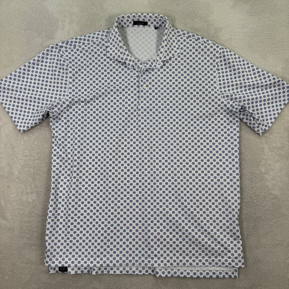 Turtleson Mens XL Polo Shirt‎ Short Sleeve Nautical Helm Print White Golf Casual